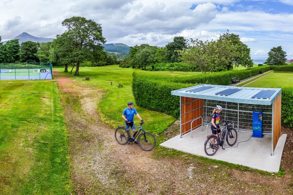 Solarcycle E-bike Charger, Isle of Arran with two e-bike riders
